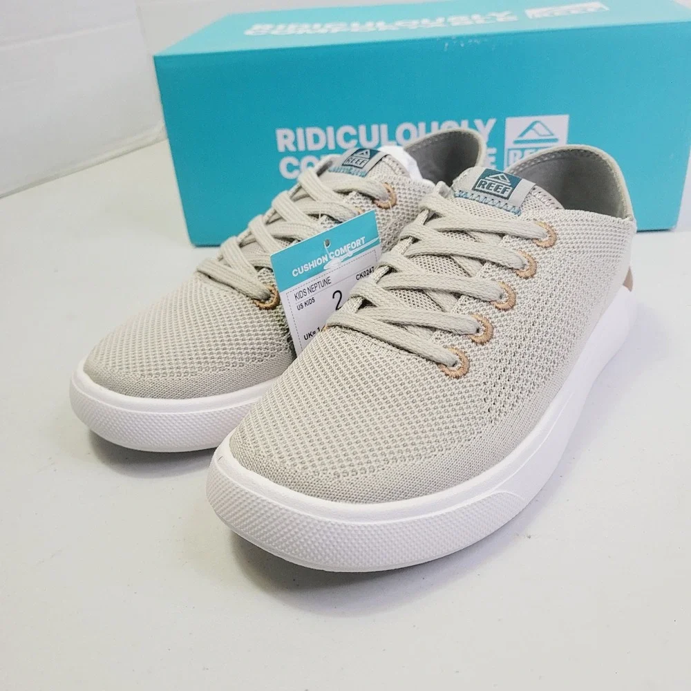 Reef Kids Neptune Sneakers Size 2 Tan Knit Low Top Cushion Comfort CK0247